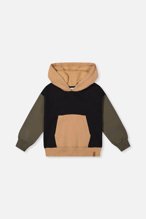 Hooded Colorblock Kangaroo Pocket Fleece Cardigan