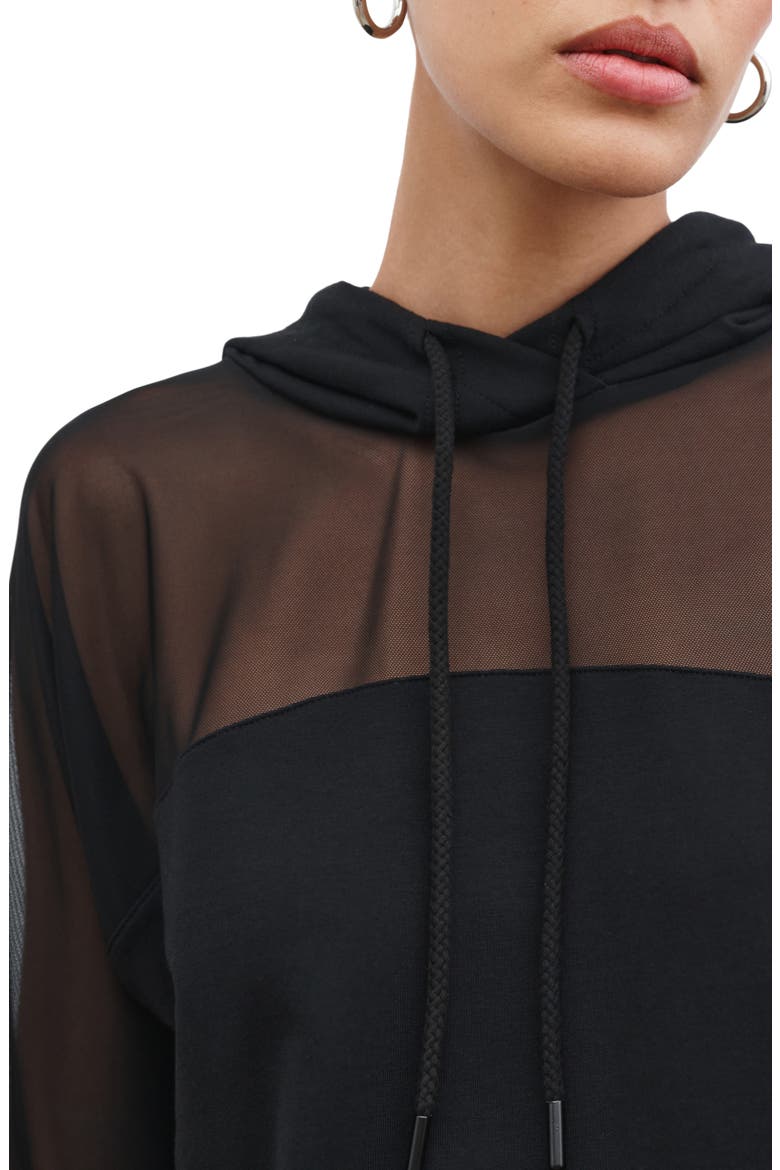 Park Sheer Mesh & French Terry Hoodie, Alternate, color, BLACK