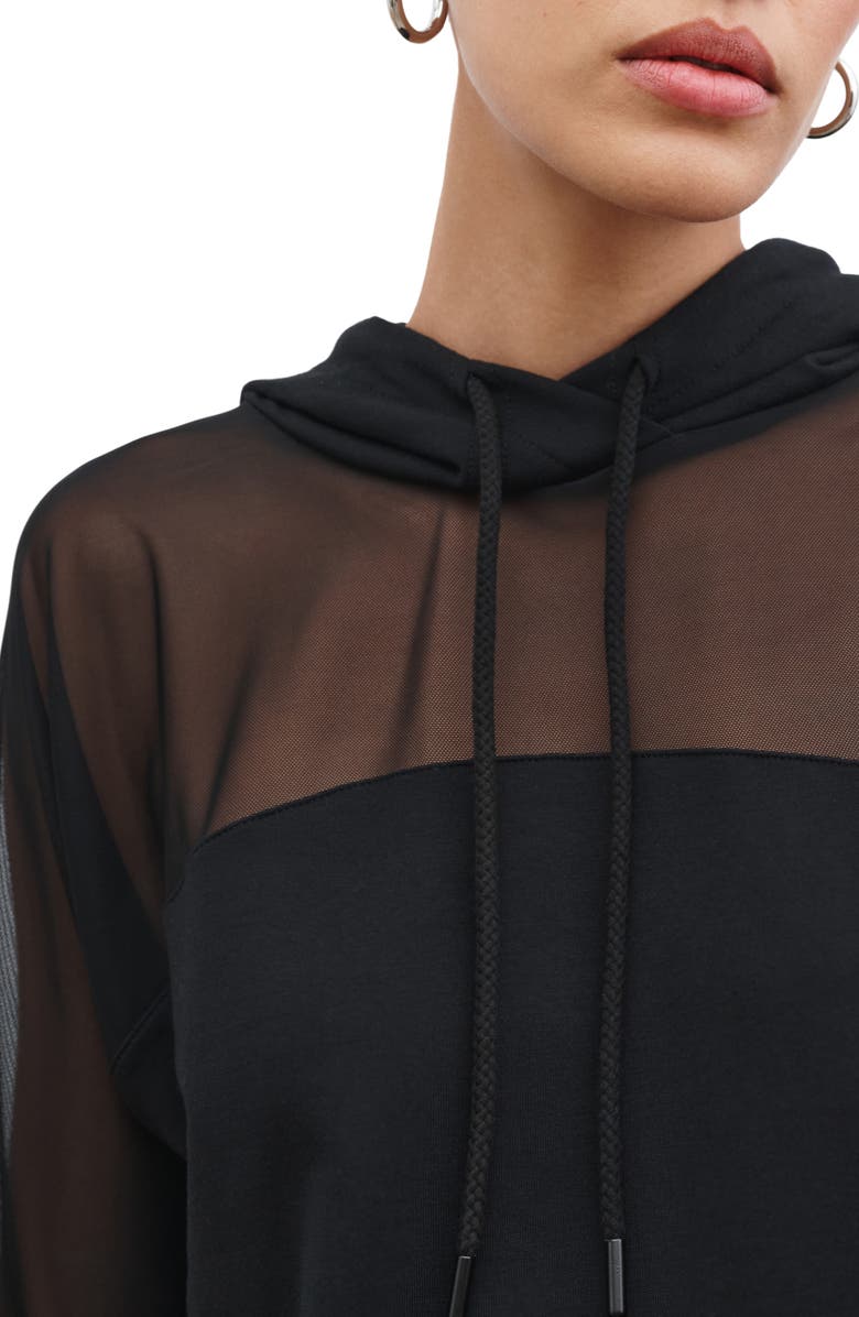 Marcella Park Sheer Mesh & French Terry Hoodie, Alternate, color, Black