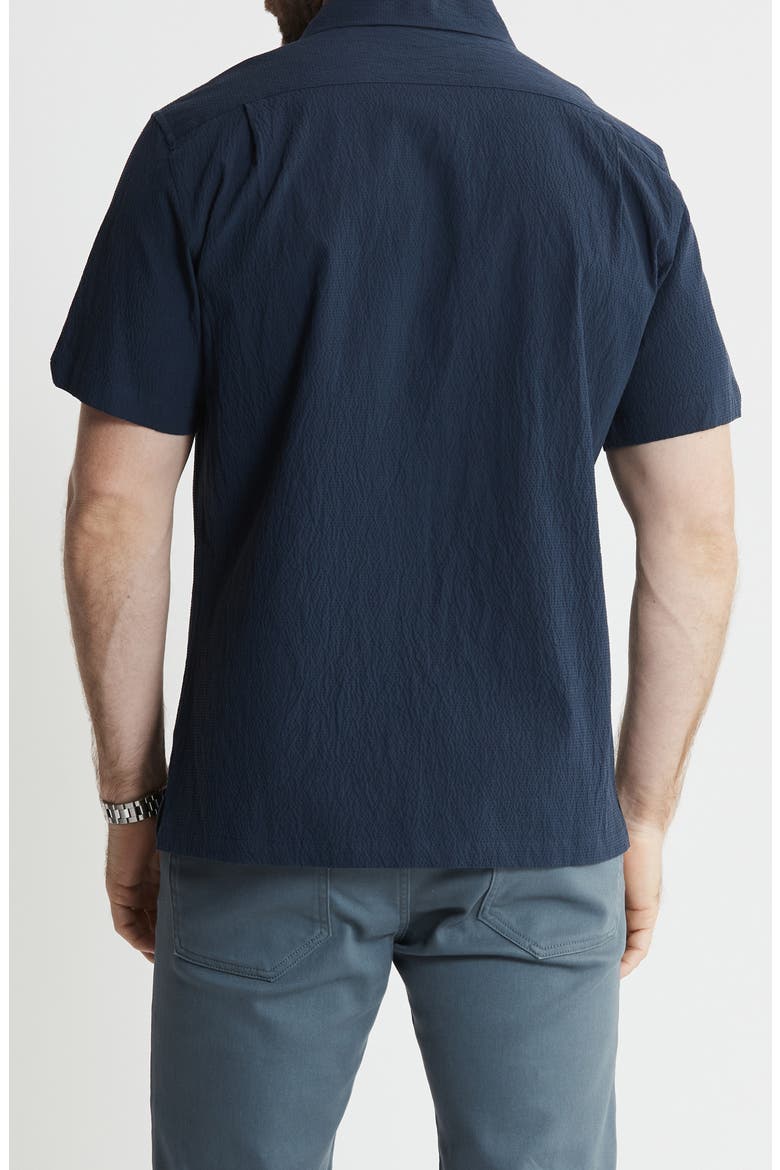Suffolk Seersucker Camp Shirt, Alternate, color, NAVY