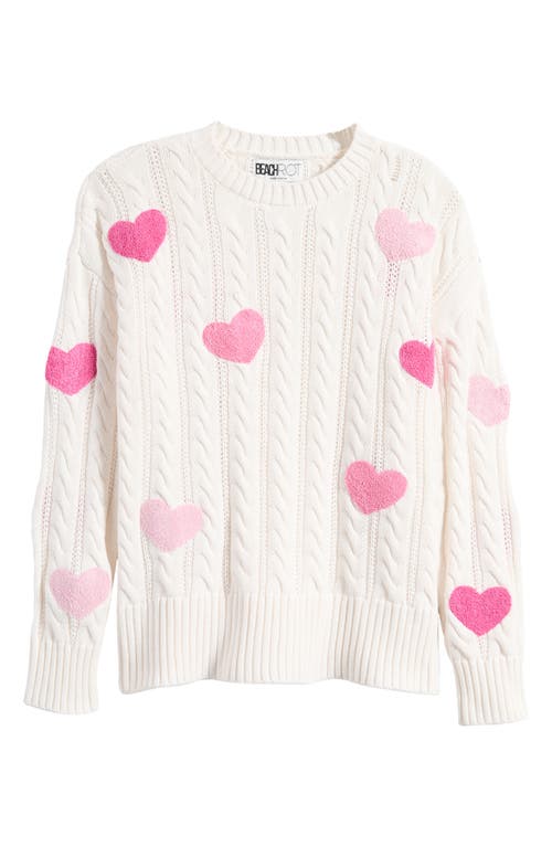 Shop Beach Riot Callie Crewneck Cotton Sweater In Xoxo Cream Cable