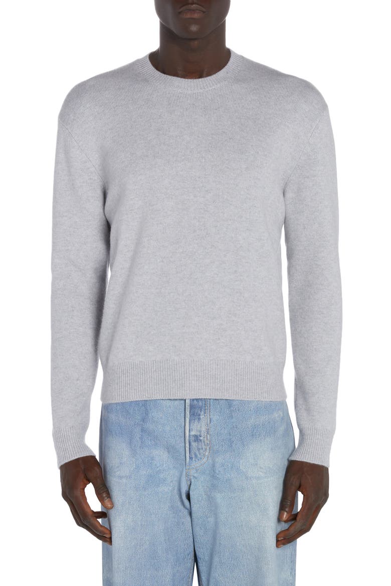 Intrecciato Leather Patch Cashmere Blend Crewneck Sweater, Main, color, VEIL MELANGE