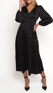 Petal & Pup Rowen Long Sleeve Satin Midi Dress