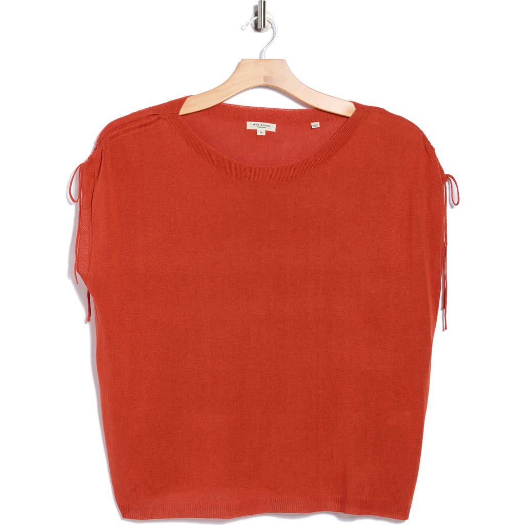Max Studio Ruched Shoulder Short Sleeve Knit Sweater In Red