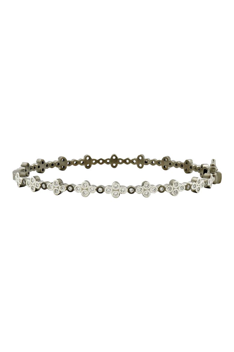 Clover Station Hinge Bangle, Main, color, SILVER AND BLACK