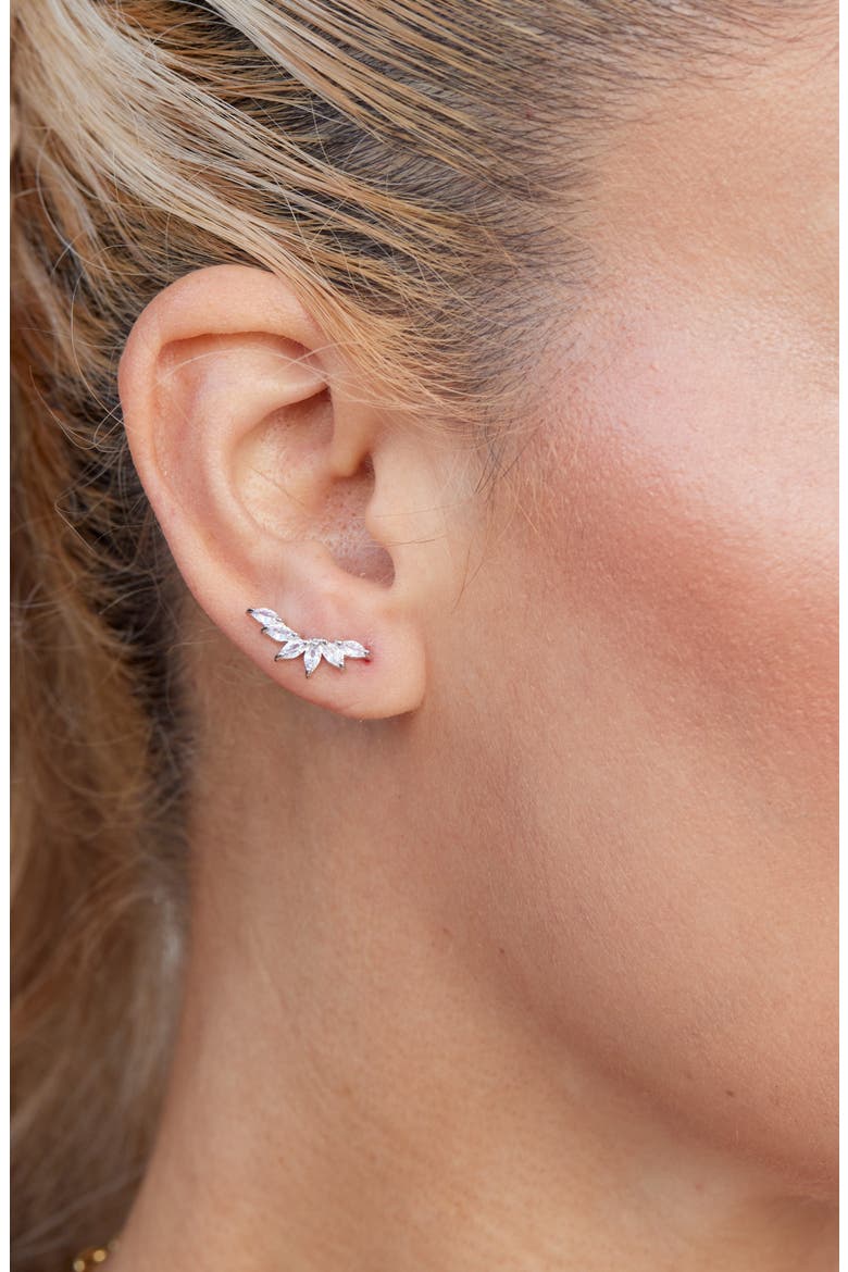 Flared Pear Cubic Zirconia Ear Climbers, Alternate, color, WHITE