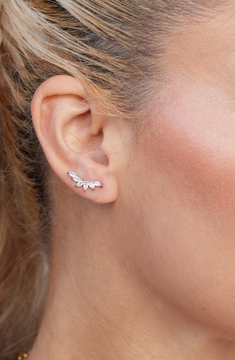 SAVVY CIE JEWELS Flared Pear Cubic Zirconia Ear Climbers, Alternate, color, White