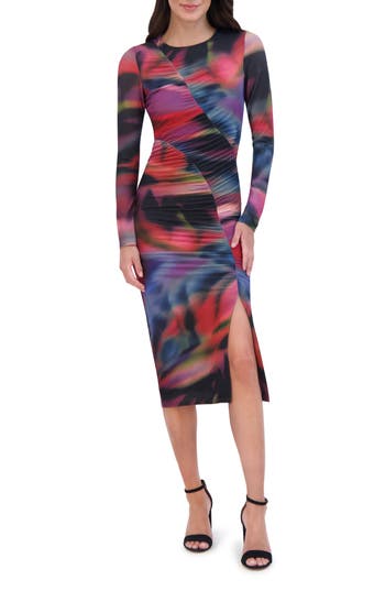 Vince Camuto Ruched Long Sleeve Body-con Dress