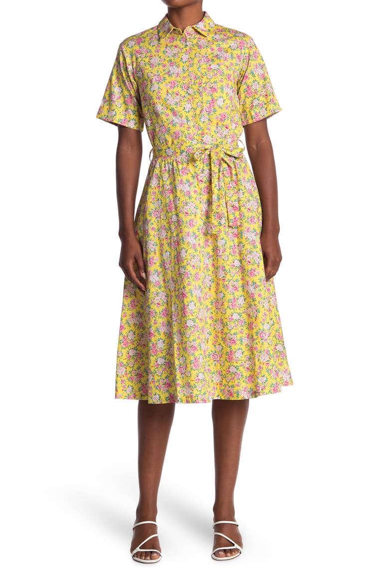 1/4 Sleeve Collared Midi Dress, Main, color, YELLOW