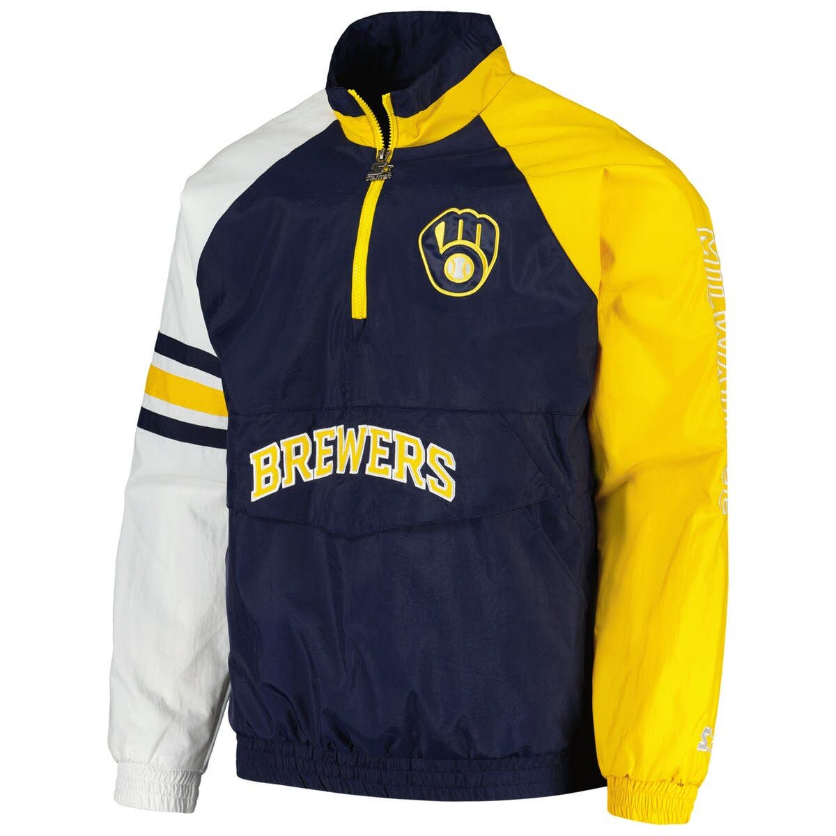Men's Starter Navy/Gold Milwaukee Brewers Elite Raglan Half-Zip Jacket - image 2