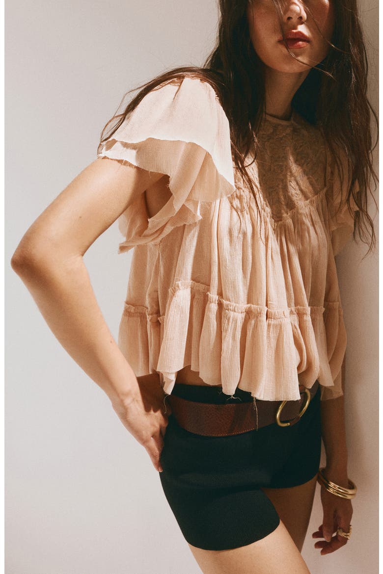 Ruffled Embroidered Blouse, Main, color, PINK