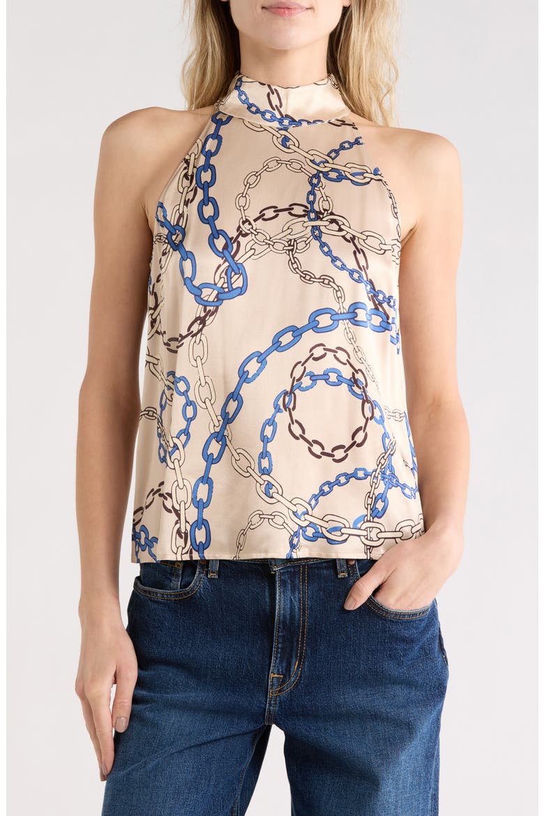 Leah Print Satin Halter Top, Main, color, CHAIN LINKS