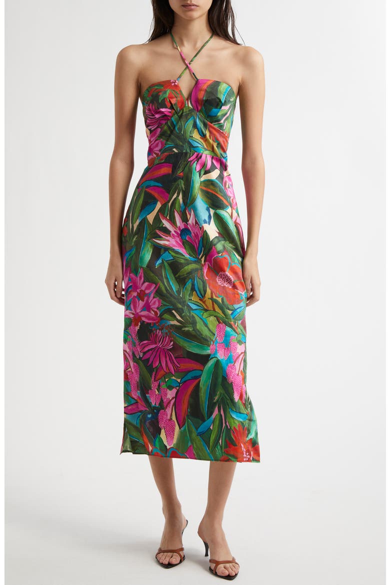 farm rio jardin de reve multicolor halter midi dress Farm Rio Jardin De Reve Multicolor Halter Midi Dress