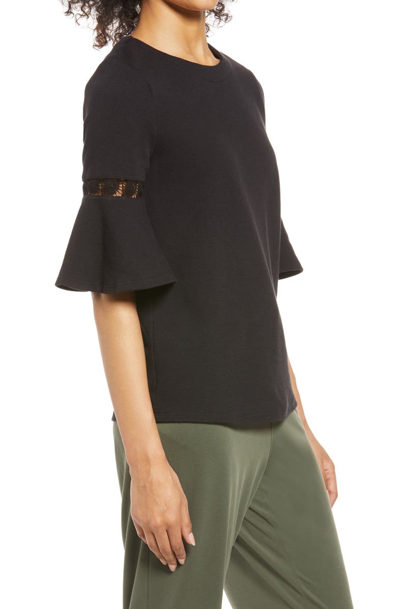 Everleigh Lace Accent Bell Sleeve Cotton Blend Knit Top, Alternate, color, 
