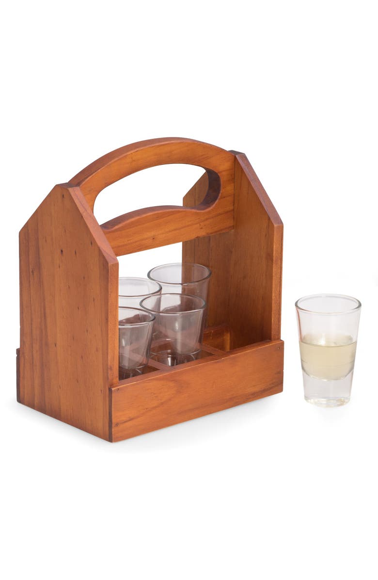 Bey-Berk Set of 6 Shot Glasses & Wooden Caddy, Alternate, color, Brown