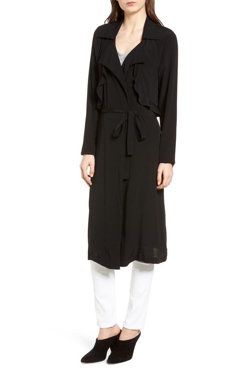 Trouvé Ruffle Drape Front Belted Duster Jacket, Alternate, color, 
