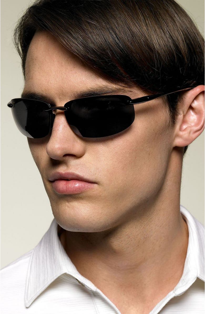 Maui Jim Hookipa 64mm Polarized Rectangle Sunglasses, Alternate, color, Black / Grey