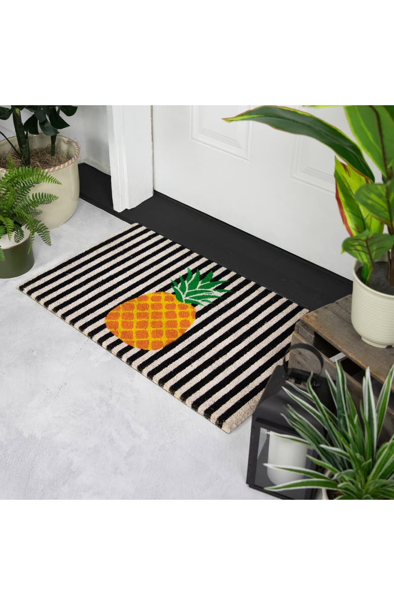 Northlight Ivory and Orange Pineapple Striped Natural Coir Outdoor Summer Doormat 18" x 30", Alternate, color, Ivory