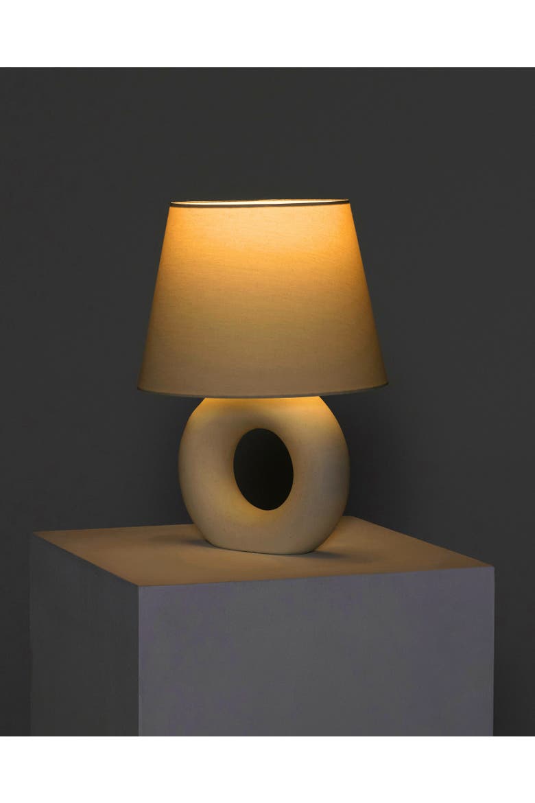 Chloe 15.5" LED Table Lamp with Off-White Ceramic Base and Cotton Shade, Alternate, color, Beige/Cream