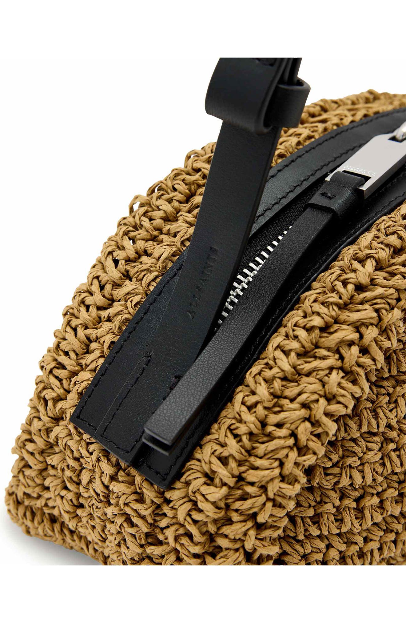 AllSaints Arc Raffia Crossbody Bag, Alternate, color, Biscuit Brown