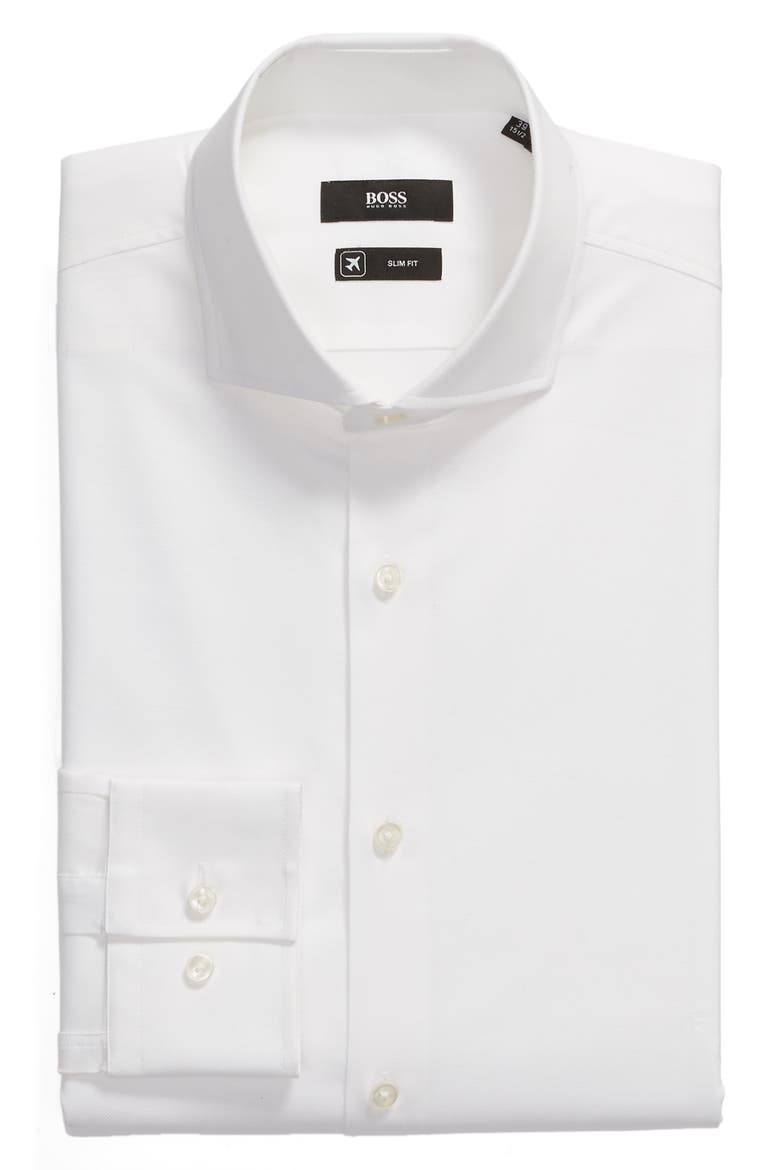 Slim Fit Solid Stretch Cotton Dress Shirt, Alternate, color, WHITE