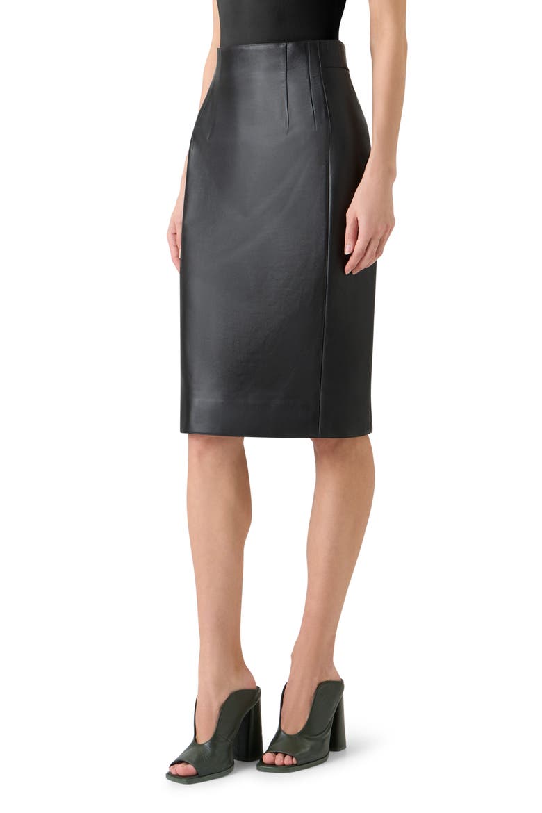 Lambskin Leather Pencil Skirt, Alternate, color, BLACK