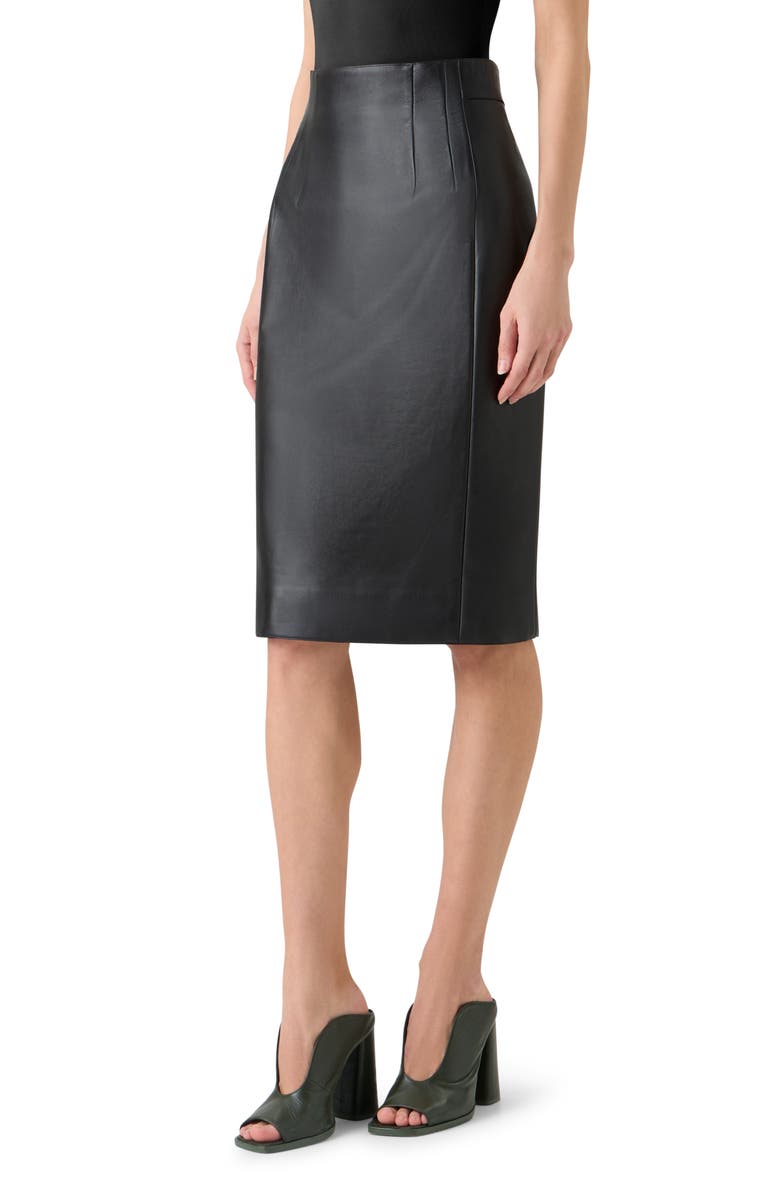 Akris Lambskin Leather Pencil Skirt, Alternate, color, Black