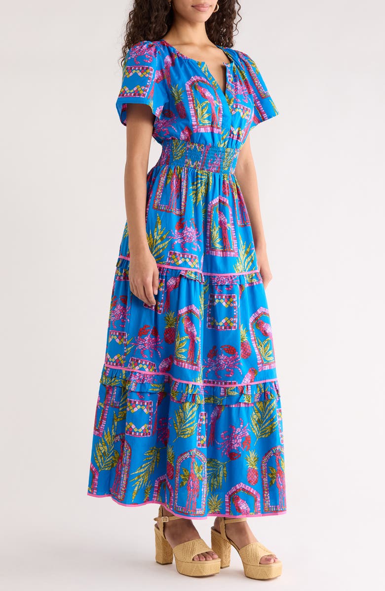 SUGARLIPS Bally Tropical Ernie Tiered Maxi Dress, Alternate, color, Pink-Blue-Green