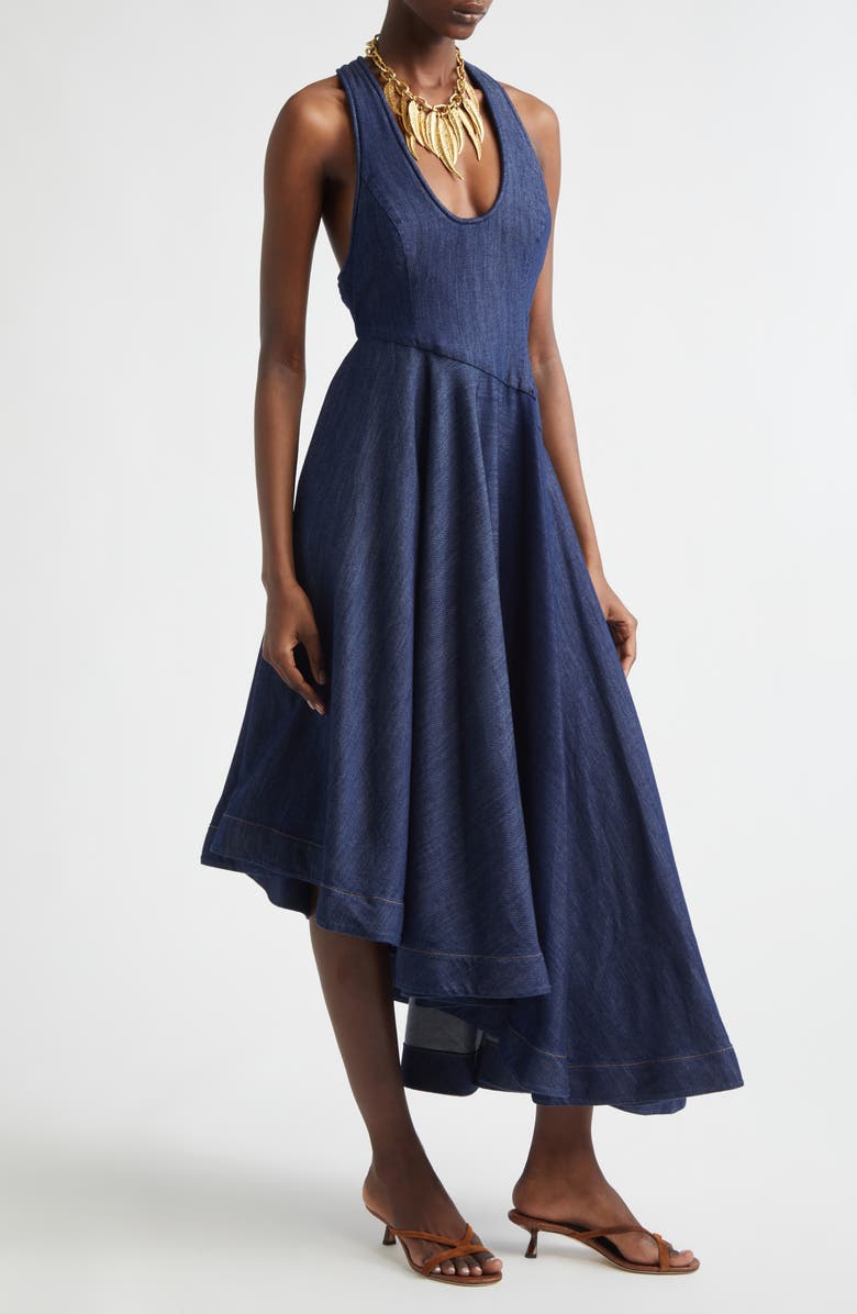 Zimmermann Kindred Spirit Asymmetric Scoop Neck Cotton Denim Dress, Alternate, color, Harbour Blue