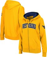 COLOSSEUM Women's Stadium Athletic Gold West Virginia Mountaineers Arched Name Full-Zip Hoodie