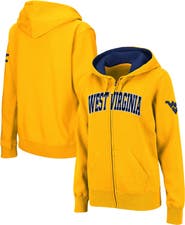 COLOSSEUM Women's Stadium Athletic Gold West Virginia Mountaineers Arched Name Full-Zip Hoodie