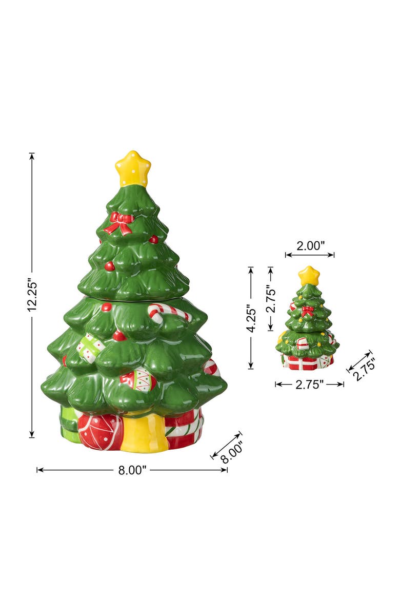 Glitzhome 3-Piece Dolomite Christmas Tree Cookie Jar Set, Alternate, color, 
