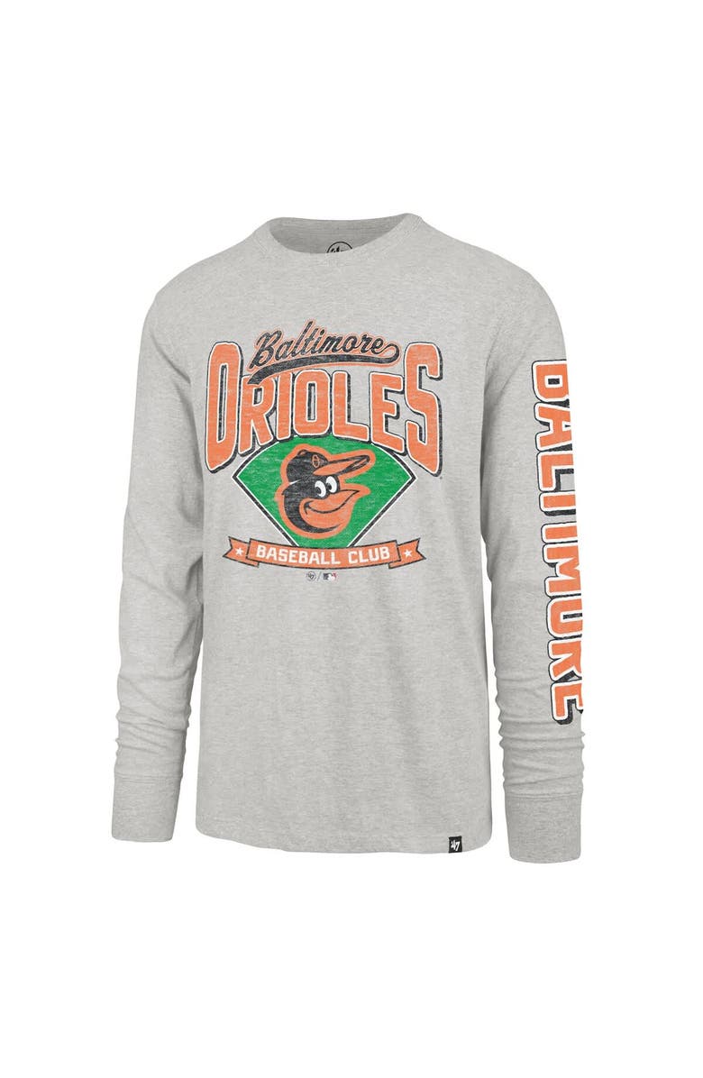 '47 Men's '47  Gray Baltimore Orioles Big & Tall Distressed Franklin Long Sleeve T-Shirt, Alternate, color, Gray