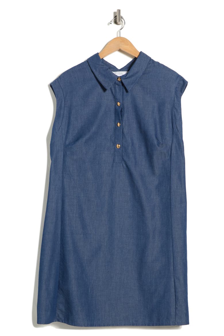 Cap Sleeve A-Line Dress, Alternate, color, DENIM