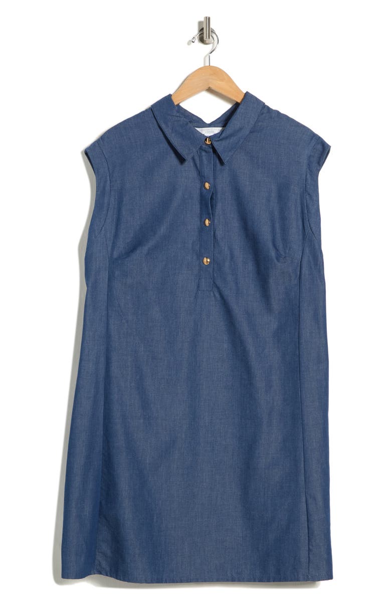 London Times Cap Sleeve A-Line Dress, Alternate, color, Denim