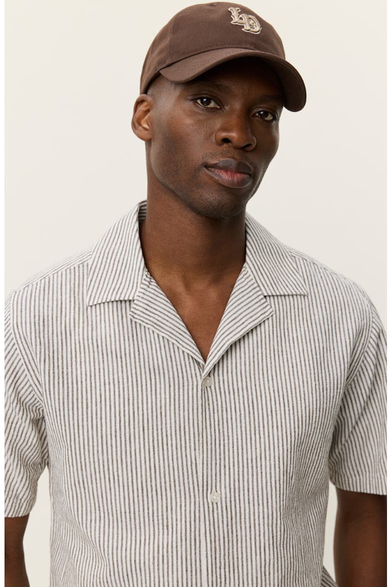 Lukas Stripe Cotton & Linen Camp Shirt, Alternate, color, TEAK BROWN