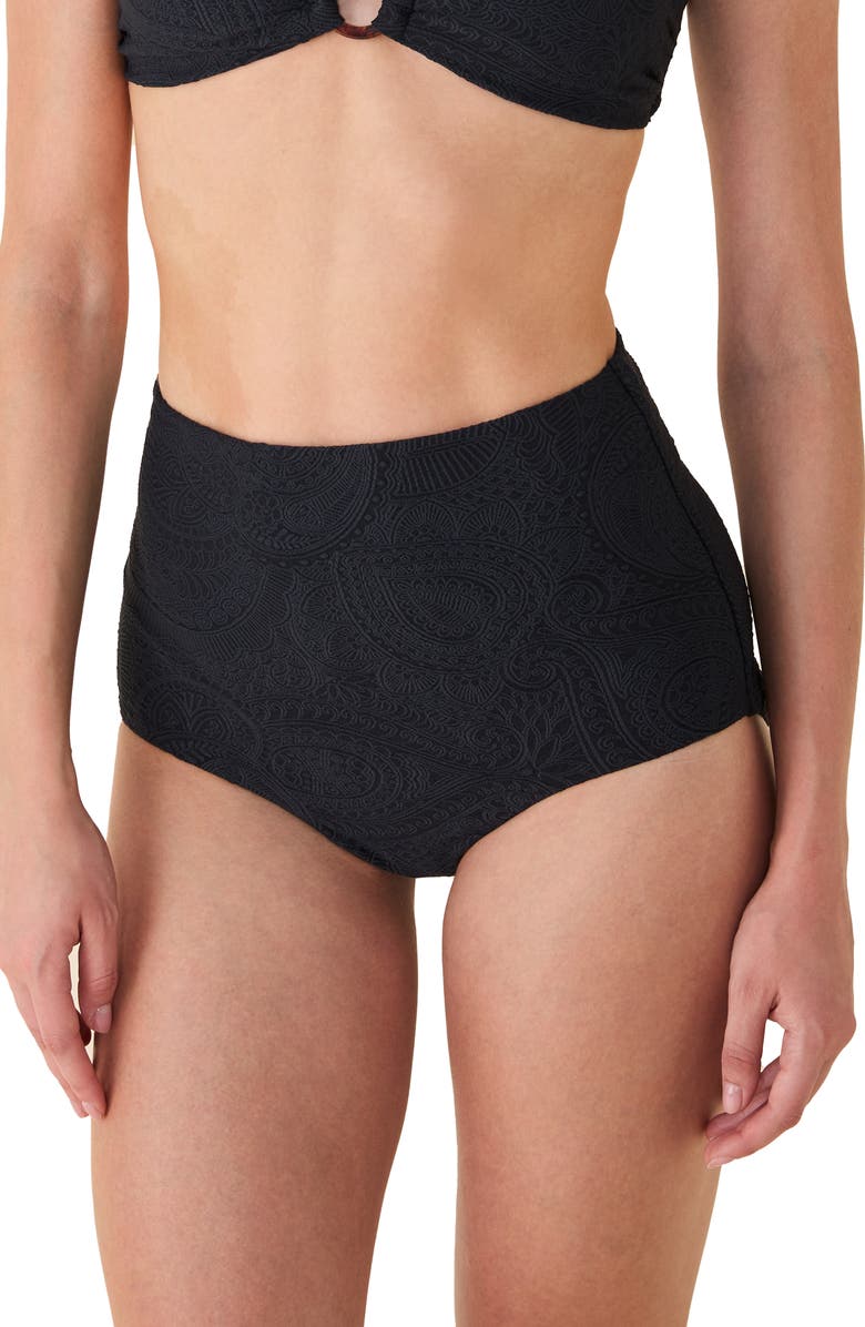 Andie Superhigh Waist Bikini Bottoms, Main, color, Black Paisley