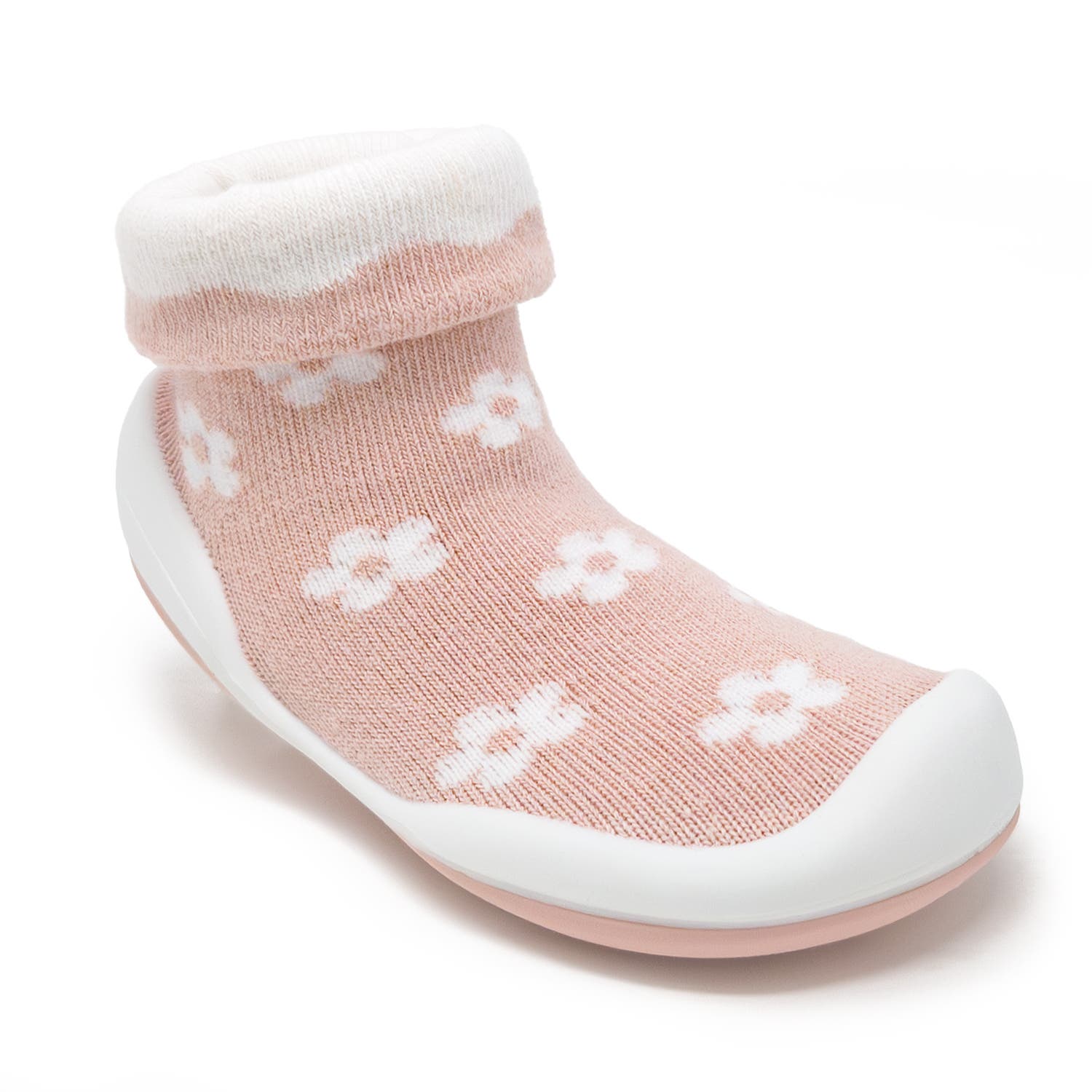 Komuello Baby Girl First Walk Sock Shoes Daisies - Mauve, Alternate, color, Mauve