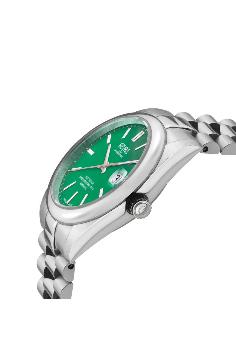 GEVRIL Automatic West Village Light Blue Aqua Dial Stainless Steel Bracelet Watch, 40mm, Alternate, color, Green