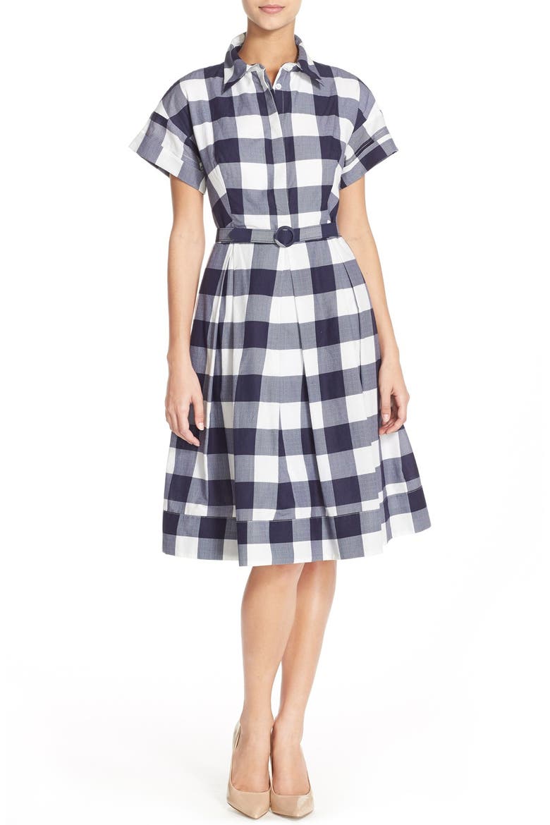 Woven Gingham Shirtdress, Main, color, NAVY/ IVORY