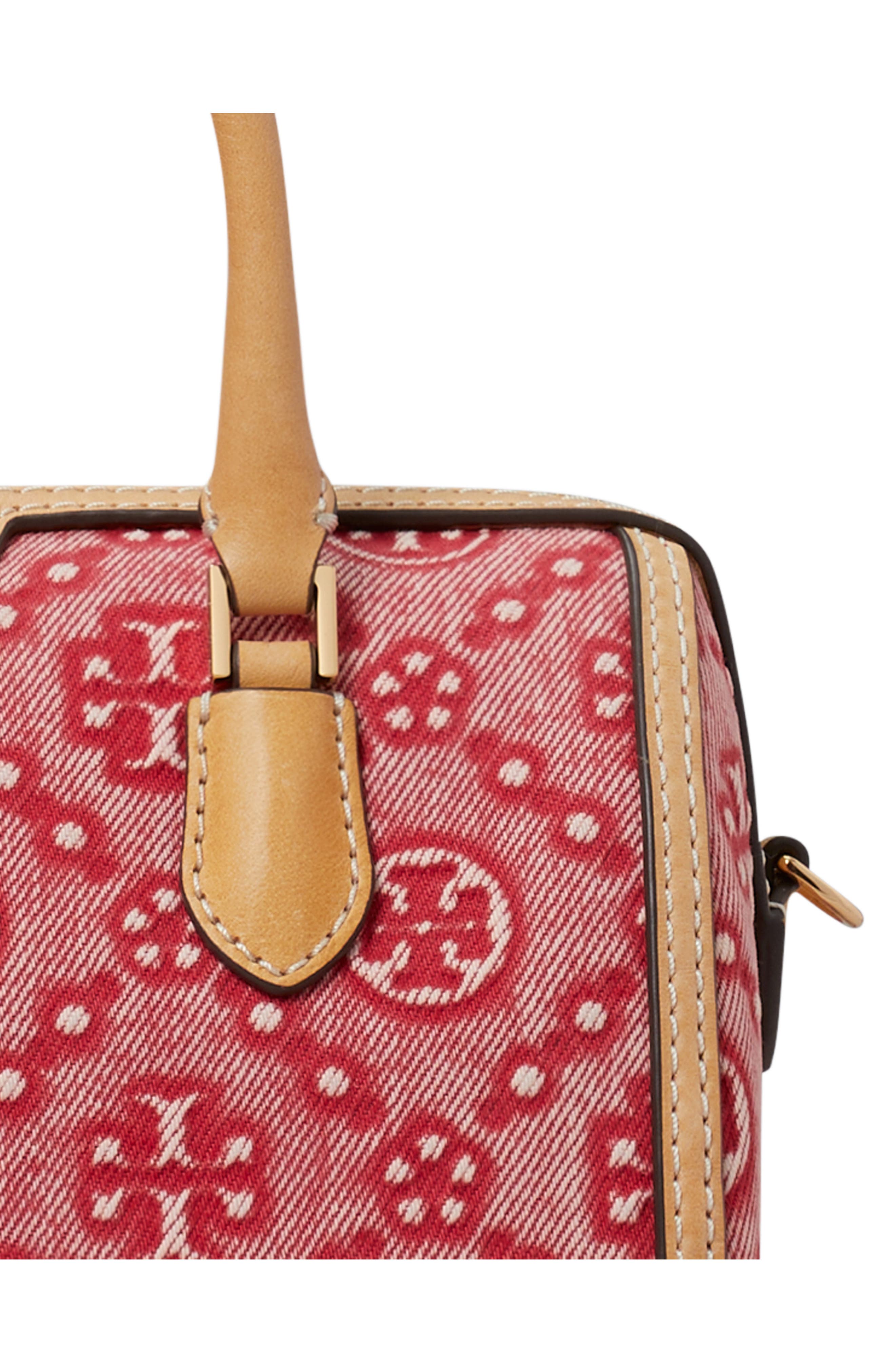 Tory Burch Petite T Monogram Jacquard Barrel Bag, Alternate, color, Brilliant Red
