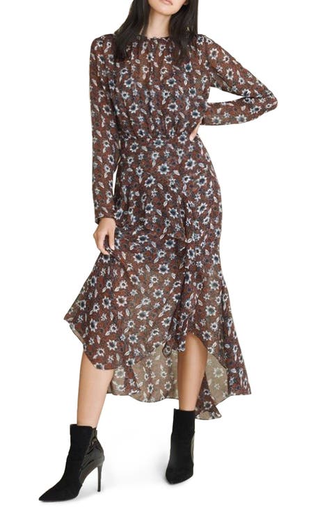 Sazan Floral Print Silk Midi Dress
