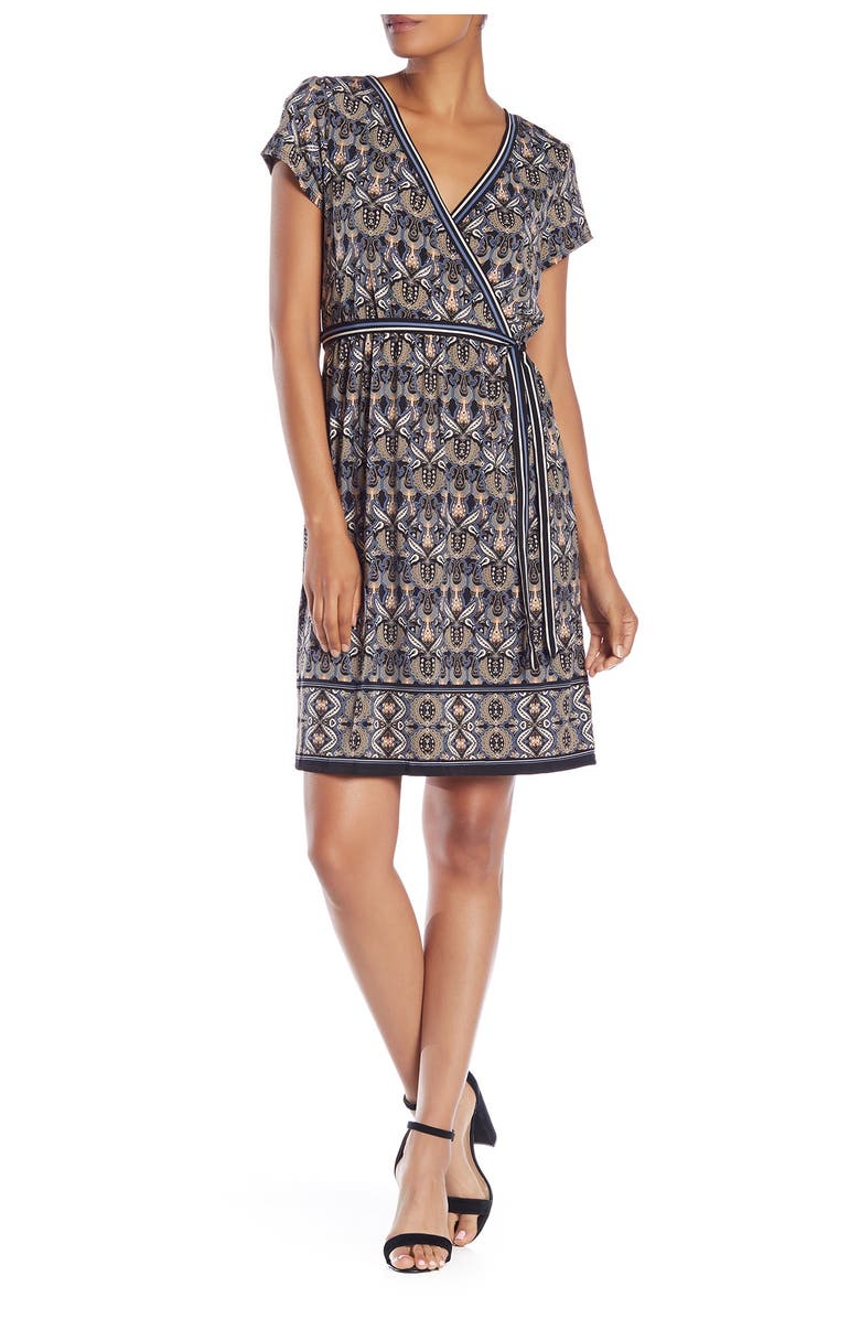 MAX STUDIO Patterned Faux Wrap Dress, Main, color, 