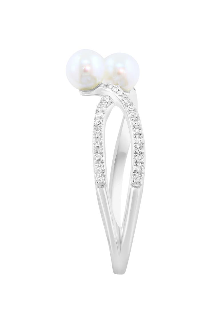 Sterling Silver Akoya Pearl & Diamond Ring, Alternate, color, WHITE