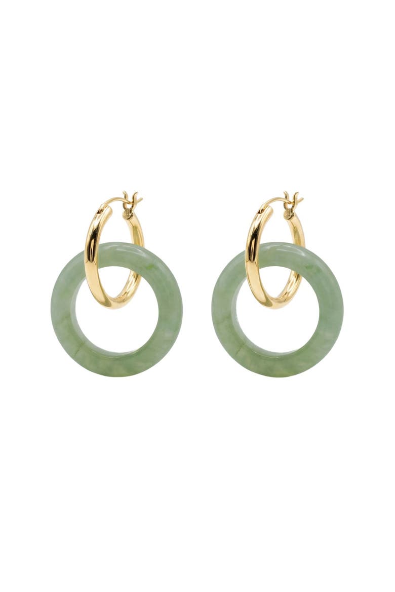 Amelie skinny Green jade stone hoop earrings, Main, color, Light green