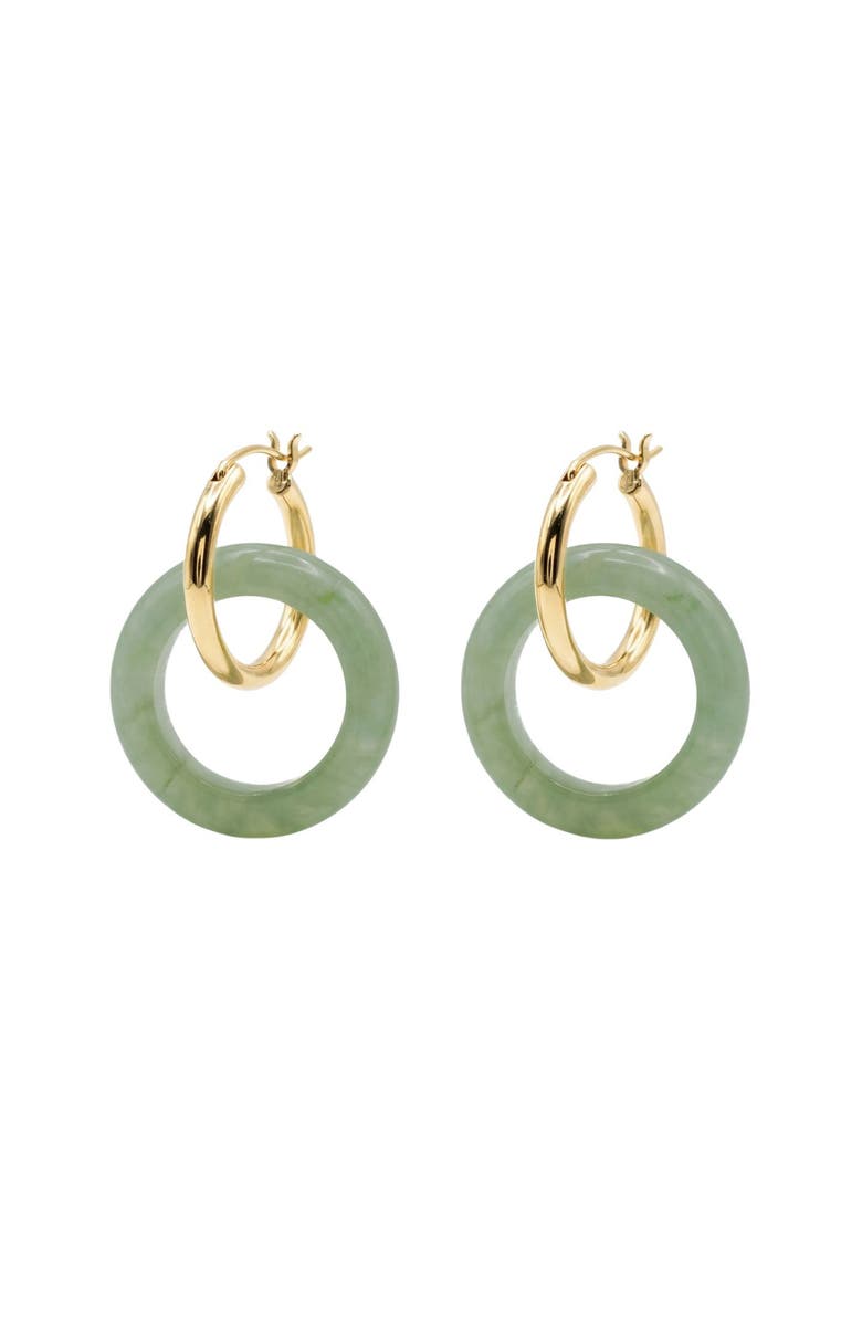 seree Amelie skinny Green jade stone hoop earrings, Main, color, Light Green