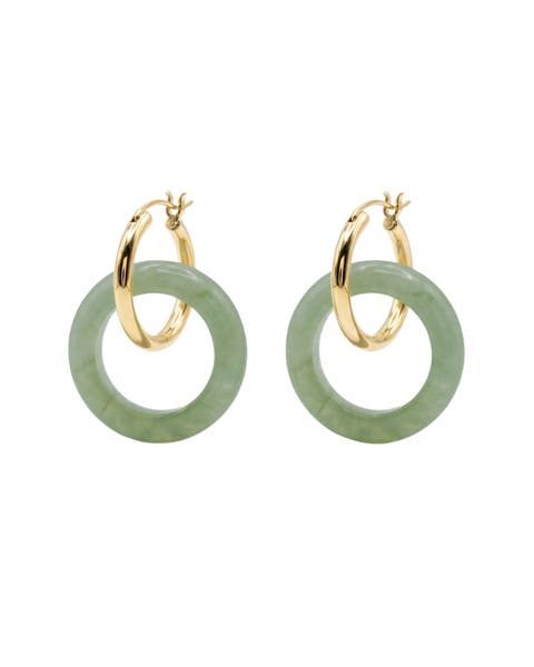 Amelie skinny Green jade stone hoop earrings