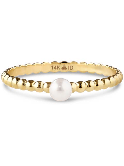 Freshwater Pearl Beaded Ball Ring in 14K Gold, 3mm