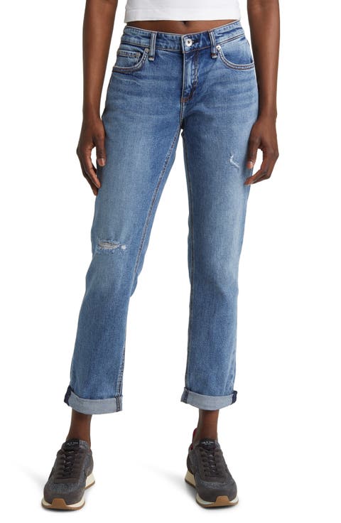 Dre Distressed Low Rise Slim Boyfriend Jeans (Blue River)