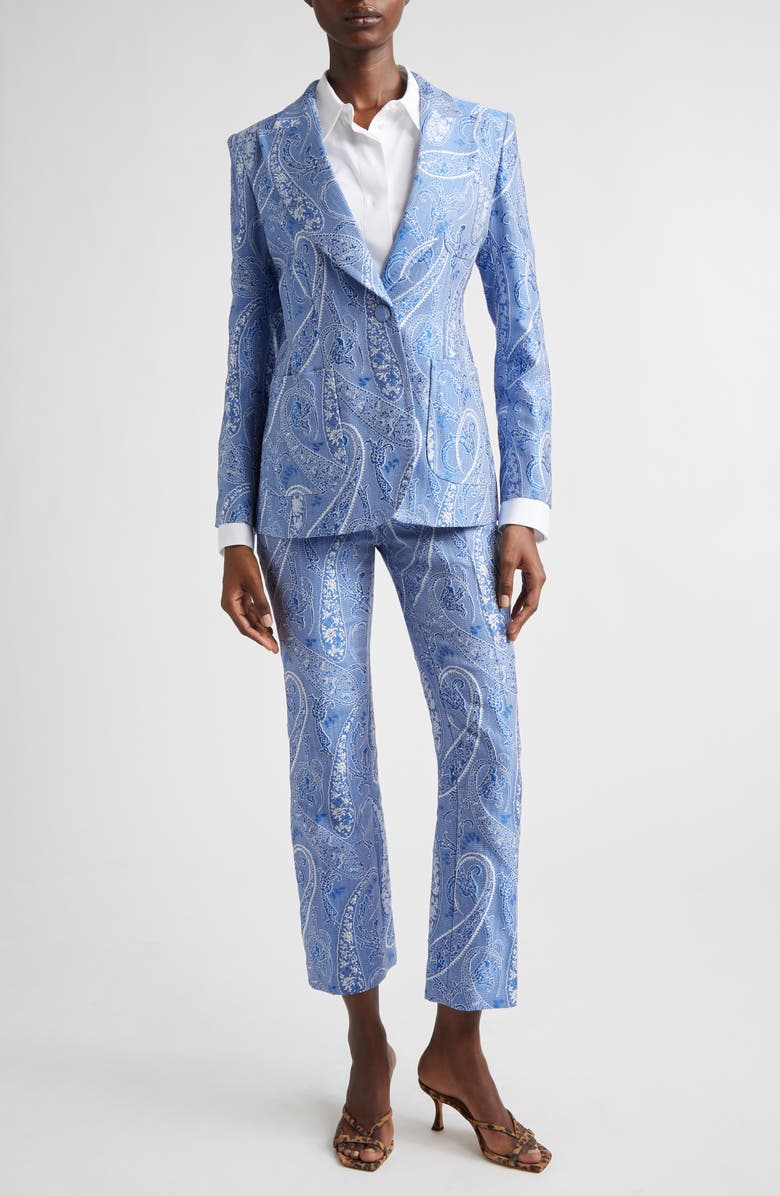 Etro Microcheck Embroidered Paisley Pants, Alternate, color, Multicolour On Blue Base